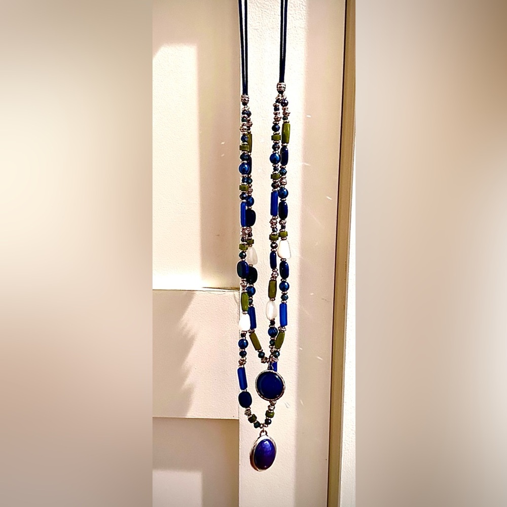 Chicos off the rack 30” Elegant Blue and Green Beaded Necklace